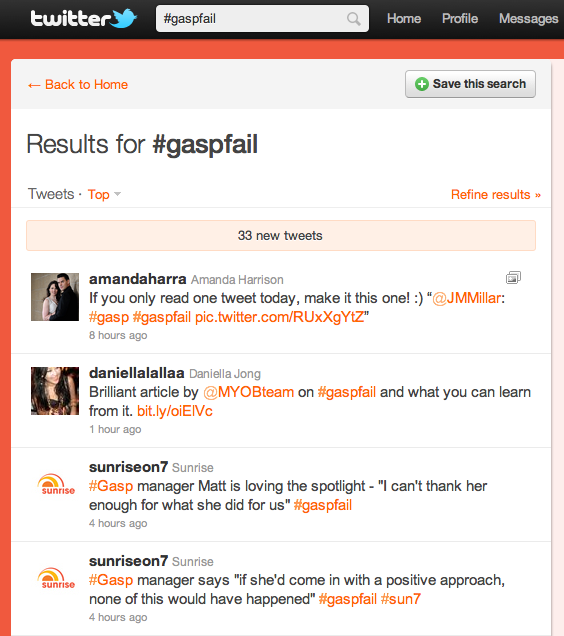 Twitter search for #GaspFail